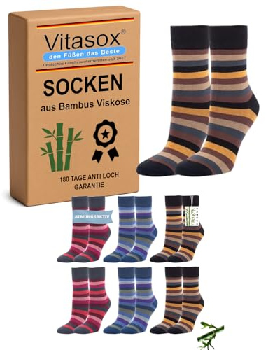 Vitasox Damen Bambussocken ohne Gummi, bunte Ringelsocken 6/12 Paar | atmungsaktiv und frisch, aus Bambus-Viskose, verträglich zur Haut und weich, kein Einschneiden, kein Abdrücken