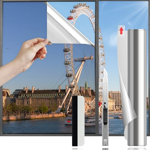 Sonnenschutzfolie Fenster Innen 60x400cm, Folie Fenster Sichtschutz ohne Klebstoff, Hitzeschutzfolie Fenster, Folie für Fenster Einseitig Blickdicht