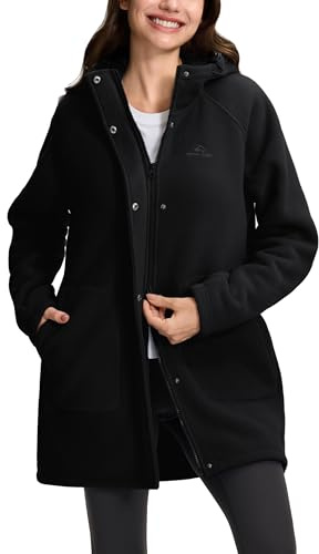 Pioneer Camp Fleecejacke Damen Lang Winterjacke Fleecemantel damen Full-Zip Kapuzenpullover Antistatische Jacken Einfarbig Langen Mantel Cardigan Outwear Mit Taschen