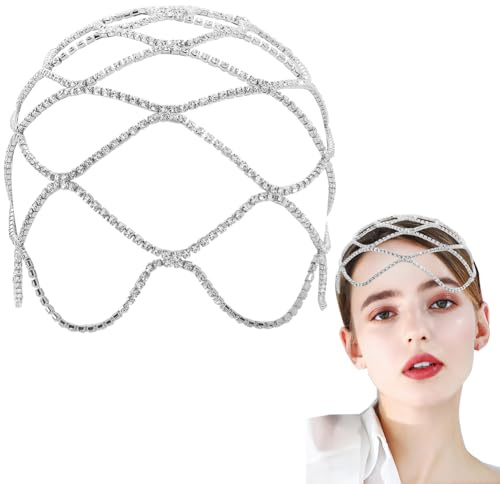 GORGECRAFT Strass Kappen Kopfbedeckungen Vintage Kristall Kopfkette Hochzeit Braut Flapper Stirnband 20s Lagen Haarschmuck Silber Boho Haarschmuck Für Frauen Party Nachtclub Abschlussball Kostüm