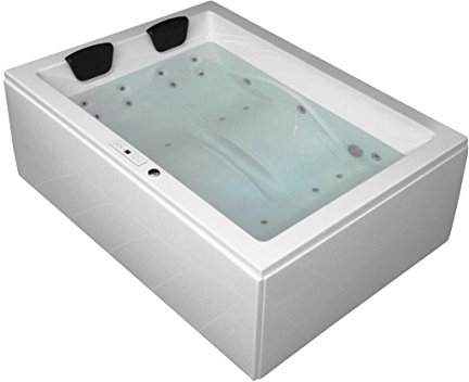 Supply24 since 2004 Whirlpool Badewanne Olymp Profi – Luxus Whirlpool für 2 Personen mit 24 Massagedüsen, LED, Ozon & Bluetooth-Radio (Weiß, 180 x 130 ohne Armaturen linke Eckmontage)