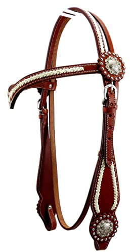Thor Equine Westerntrense Kopfstück Miles Full – Rohhaut-Braiding, V-Stirnriemen, Conchos, Chestnut, verstellbar