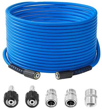 1/4 Zoll M22 Hochdruckreiniger Schlauch, 3600 PSI Hochdruckschlauch mit 5 Schnellkupplungen, für Auto Haus Garten​, 15M Blau