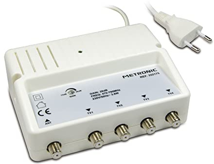 Metronic Verstärker, Splitter, geschirmt, Gain-Einstellung, 4 Ausgänge, F-Stecker