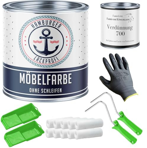 Hamburger Lack-Profi Möbelfarbe ohne Schleifen FARBAUSWAHL - GLANZAUSWAHL Möbellack Holz und Metall - für Innen & Außen (Im Set (1 Liter))