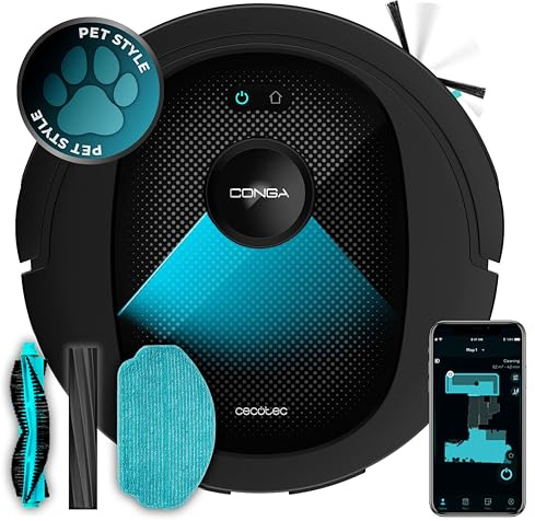 Cecotec Saugroboter mit Wischfunktion Conga 8490 Ultimate Ultra Power | 7000 Pa, Lasernavigation, 3200-mAh-Akku, 170 Minuten Laufzeit, Silikonbürste und App-Steuerung