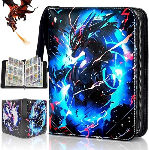 Sammelalbum Karten, Sammelkarten Album für Cooles Lightning Dragon, 50 Seiten 900 Abnehmbare Karten Taschen, Tragbar Wasserdicht PU Karten Halter, Sammelbuch Geschenk ist das Geschenk für Kinder (B9)