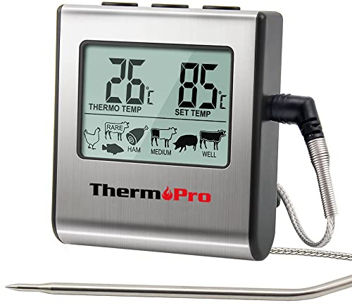ThermoPro TP16 Digitales Bratenthermometer Ofenthermometer Fleischthermometer Grillthermometer Küchen Thermometer mit Timer für BBQ, Grill, Smoker