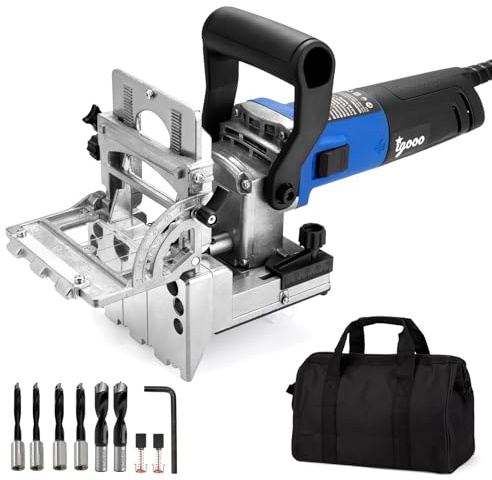 igooo Dual-Spindle Doweling Jointer DJ710, Doppelspindel Dübelfräse, Flachdübelfräse, 710 W, 230 V, 50 Hz, UK/DE-Stecker, Holzdübelschneider, 2 x 8 mm und 2 x 6 mm Bohrer, 80 Holzdübel