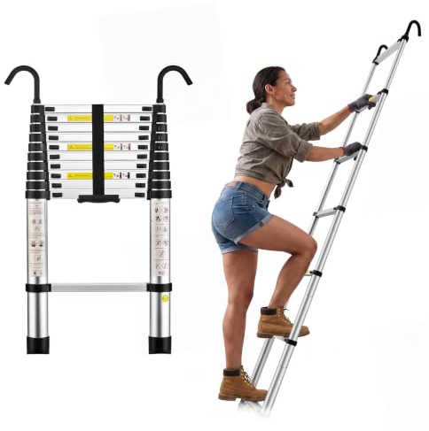 STANEW Teleskopleiter Klappleiter Aluminium 3,2 M | Ausziehbare Leiter mit 2 abnehmbaren Armlehnen und verdickten Gummifüßen. Maximale Belastbarkeit 150 kg