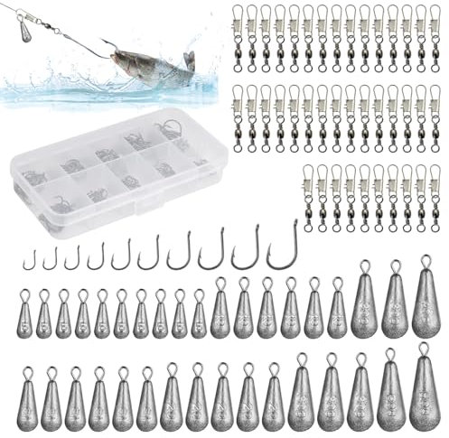125 Stück Angelzubehör Set mit Angelhaken Angelblei Wirbel Angeln
