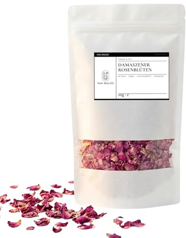 HUA MALOO Damaszener Rosenblüten 10g – Getrocknete Rosen für Tee, Backen & Dekoration, 100% essbar, intensiv duftend & ohne Zusatzstoffe