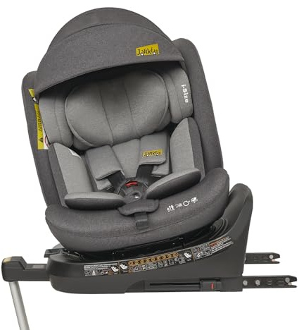 Jovikids 360° Drehbar Kindersitz mit ISOFIX, i-Size 40-150cm(ab Geburt -12 Jahre) Baby Autositz Reboarder mit Liegefunktion & Abnehmbar Vordach, ECE R129 (grau)