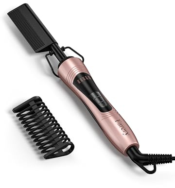 Farery Elektrischer Heißkamm Haarglätter Bürste für Perücken, Glätteisen Bartglätter für Afro Haare und Bart, Automatische Abschaltung, Duale Spannung, Temperatur Einstellbar