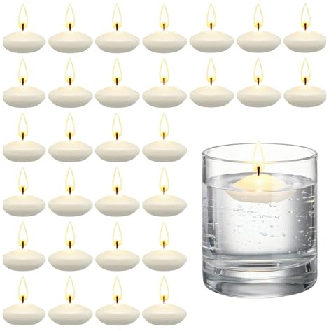 Huoflame 30 Stück 3,8cm Schwimmkerzen Weiß – für Weihnachten, Hochzeiten, romantische Dekoration, Teich, Pool, Vase, Spa – Rauchfrei & Tropffrei Floating Candles (30, 3.8 x 1.5cm)