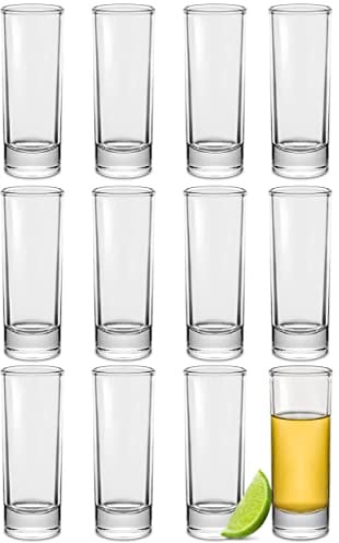 Praknu 12 Schnapsgläser Hoch aus Glas 5cl - Spülmaschinenfest - Standfest dank dickem Boden - Shotgläser für jede Party
