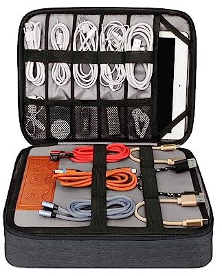 Kabel Organizer Tasche - Reise Zubehör für Ladekabel mit Travel Case (28.5 x 23 x 6 cm Schwarz)
