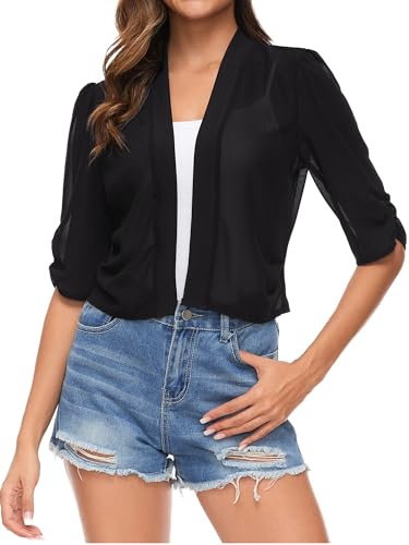 Famrrifuu Bolero Damen Chiffon Festlich Schulterjacke Halbarm Elegant Kurze Cardigan Leichte Dünn Bolerojacke