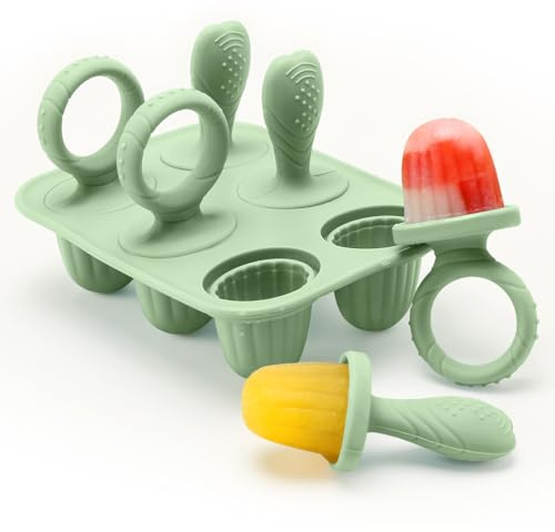CLDY 6 Mulden Eisformen Baby Silikon, Kinder Eisförmchen Popsicle Formen | Enthält 6 Stäbchen, BPA-Frei, Lebensmittelecht, leicht zu reinigen, ideal für Fruchtpüree & Muttermilch (Grün)