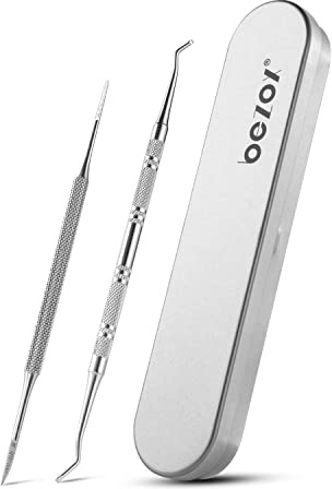 BEZOX Professionelle Eingewachsene Zehennägel Werkzeug 2 pcs, Eckenheber und Nagelfeile Doppelseitige Eckenheber Fußpflege Edelstahl Maniküre & Pediküre Nagelpflege Set
