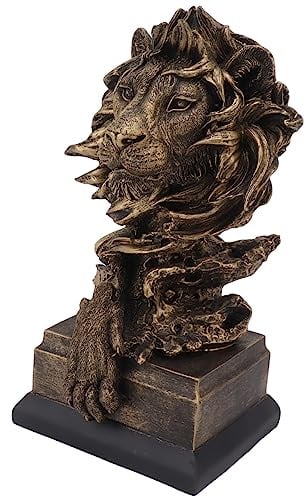 AMONIDA Löwenfigur, Künstlerische Löwenkopfstatue, Geruchlos, Lebendiges Kunstharz, Dekorativ für das Studium