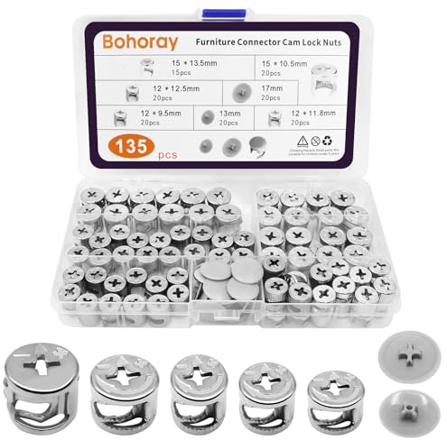 Bohoray 95 Stück Möbelverbinder Set, 5 Größen Möbelverbinder Schrankverbinder, Metall Exzenter mit 40 Abdeckung, Exzentermutter für Schränke, Schubladen, Kleiderschränke