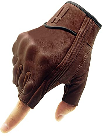 Harssidanzar Herren Motorradhandschuhe Halbfinger Leder GM037EU