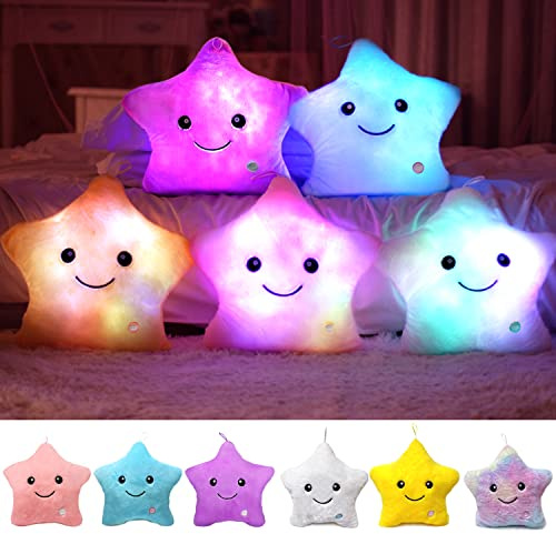 Kyduu Leuchtkissen, Kinder Leuchtender Stern Kissen led Leuchtend, Deko Sterne Kissen led, Dream Leuchtendes Bunte Stern Plüsch Deko Kissen (Rosa)