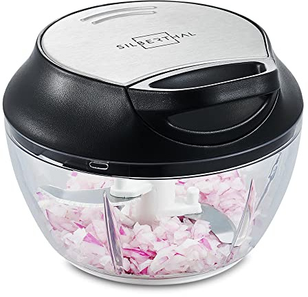 SILBERTHAL Zwiebelschneider | Manueller Zerkleinerer 500 ml mit 3 Klingen aus Japanischem Stahl - Multizerkleinerer mit Seilzug für Zwiebel, Kräuter