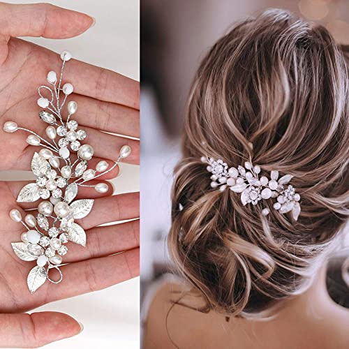 Brateuanoii Silber Kristall Stirnband, Blume Blatt Kopfschmuck, Hochzeit Haarschmuck für die Braut, Perlen Braut Haarranke, Haarschmuck für Frauen und Mädchen (Ohne fest integrierte Spangen)