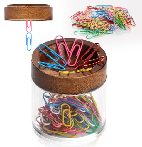 1 Set Klammernspender Magnetisch 6.5*2cm Büroklammern Spender Holz mit 70 Büroklammer Magnetische Aufbewahrungsbox Klammernspender Büro mit Aufbewahrungsbox Aus Acryl für Bürobedarf & Schreibwaren
