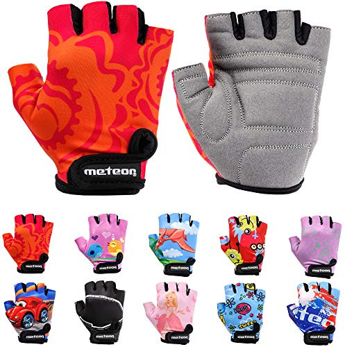 Meteor Unisex Kinder Fahrradhandschuhe Bike - Gel BMX Handschuhe, RED FLOWER, Gr.-Jr XS/ Handweite- 6-6.5cm