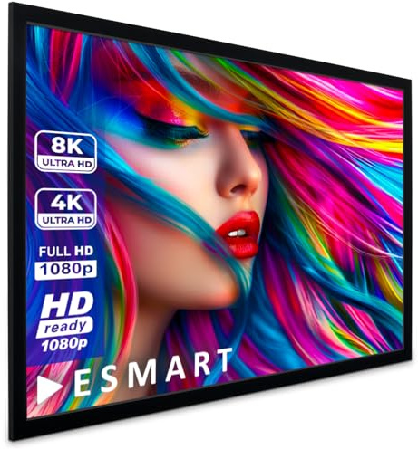 ESMART Professional MIRALE Rahmenleinwand Gesamtbr. 198 cm, Tuch: Grau | Bildfläche 186 × 105 cm, Format 16:9, graues Kontrasttuch für Räume mit Umgebungslicht, dauerhaft gespannt