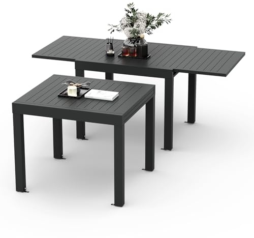 Devoko Esstisch Ausziehbar，80/160 x 75cm Gartentisch Ausziehbars, Aluminium Balkon Ausziehtisc, Gartentisch Wetterfest,ausziehbar auf 160cm, Outdoor Esstisch, Dunkelgrau
