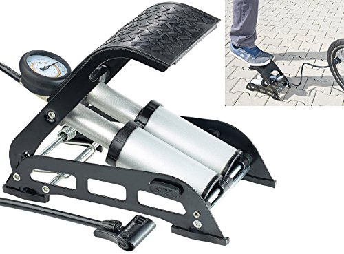 AGT Fusspumpe: Hochleistungs-Fußluftpumpe, Doppel-Stahlzylinder, Manometer bis 7 bar (Fußluftpumpe Fahrrad, Fußpumpe Fahrrad, Zylinder)