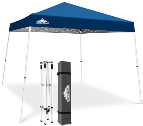 EAGLE PEAK 3x3 m Faltpavillon mit schrägen Beinen, Dunkelblau | PeakPush™ Zentralverriegelung, einfacher 1-Personen-Aufbau, Sport & Camping, Basis 3x3 m, Dach 2,4x2,4 m, inkl. Tragetasche
