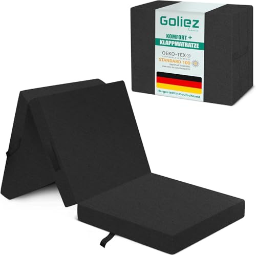 Goliez Klappmatratze 3-teilige Faltmatratze Gästematratze, Schaumstoff Matratze, Klappbar, Faltbare Kamping Bett, Waschbar Bezug (Grau, Einzel195x80x10cm)