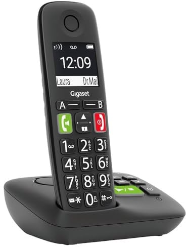 Gigaset E290A - Schnurloses Senioren-Telefon mit Anrufbeantworter und großen Tasten - großes Display, Zielwahltasten für wichtige Nummern, Verstärker-Funktion für extra lautes Hören, schwarz