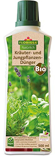 Florissa Natürlich BIO Kräuter- und Jungpflanzendünger für einen aromatischen Geschmack und ein schnelles Anwachsen der Kräuter | 500 ml für 67L Wasser, 58653, braun