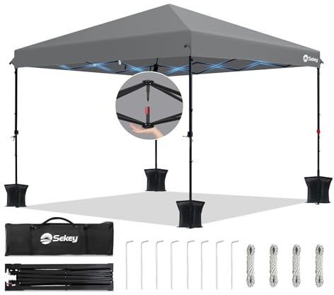 Sekey One-Touch Pop Up Pavillon 3x3 Wasserdicht Stabil Winterfest, Faltpavillon 3x3m mit Verdickten Röhren, Partyzelt Pavillion Klappbar für Camping Festival Party, Premium Serie 3x3, Anthrazit