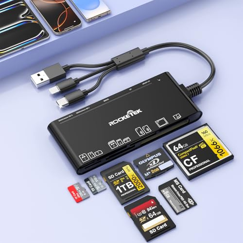 USB C Light-ning USB3.0 Multi Kartenleser,7 in 3 Speicherkartenleser Adapter Hub SD Card Reader für SD SDXC SDHC CF CFI TF Micro SD Micro SDXC Micro SDHC MS MMC UHS-I Karten, Windows/Mac/Android/Linux