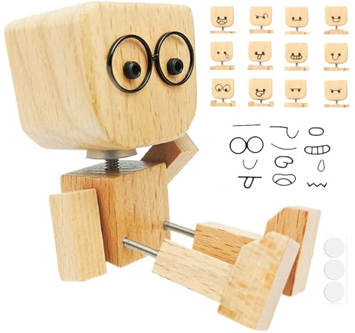 Dongcill Wackelnder Holzmann,Wackelfigur Auto Holzmann mit 12 Magnetischen,Schüttelmann aus Holz,Handmade Shaking Wooden Man Figure Dashboard Figurines Ornament,Schreibtischfigur & Geschenkidee