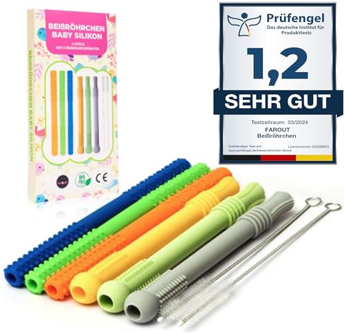 farout Beißring Baby -BPA frei Zahnungshilfe Beißröhrchen für Zahnen - 6 Stück Beißstab/Beißröhrchen Baby Kauspielzeug - Kühlend Beißstange ab 9 Monate - Teething toy/Beißspielzeug.