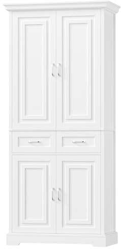FirFurd 180cm hoch Küchenschrank, Mehrzweckschrank, Vorratsschrank, weiß | Mehrzweckschrank mit 4 Türen & Schublade, Hochschrank, Buffetschrank, Küchenschrank hoch für Wohnzimmer, Küche, 80x40x180,5cm