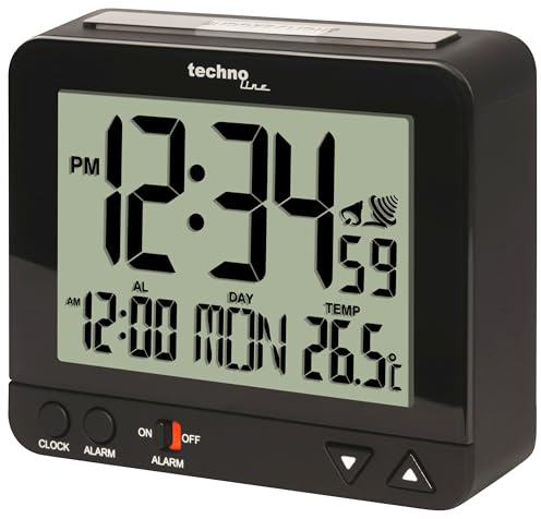 Digitaler Funkwecker WT195 mit Temperaturanzeige, LCD Display, automatischer Zeitumstellung, Alarm & Snooze Funktion, Nachtlicht & Lichtsensor, Kalender & Wochentag, batteriebetriebener Wecker