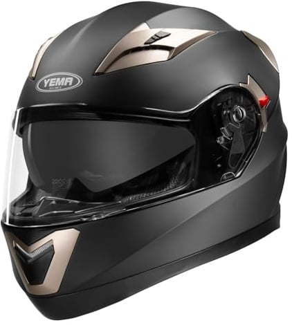 Motorradhelm Klapphelm Integralhelm Fullface Helm - Yema YM-925 Rollerhelm Sturzhelm mit Doppelvisier Sonnenblende ECE für Damen Herren Erwachsene-Schwarz Matt-M