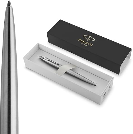 Parker Jotter Kugelschreiber | Edelstahl mit Chromzierteilen | Mittlere Spitze | Blaue Tinte | Schulsachen und bürobedarf | Geschenkbox