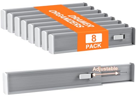 Homsorout 8er Set Schubladentrenner Verstellbar (32.6-56cm) Kunststoff Schubladentrenner, Kleiderschrank Organizer Küche für Küchenspeicher, Schlafzimmer, Kommode, Hellgrau