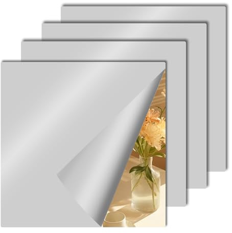 Decoroom Spiegelfliesen Selbstklebend Spiegel zum Kleben Spiegelfolie | 4 Stück 20×20cm 2mm Acryl Quadrat Klebespiegel Badezimmer Wohnzimmer Schlafzimmer Schrank