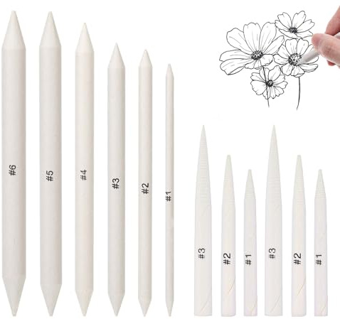 Sliverdew 12er Set Papierwischer Zeichnen, Blending Stump und Tortillion | 6 Größen Profi Wischstifte für Skizzen, Kohle, Graphit & Pastellkreide, Weiß Art Blenders für Künstler & Anfänger